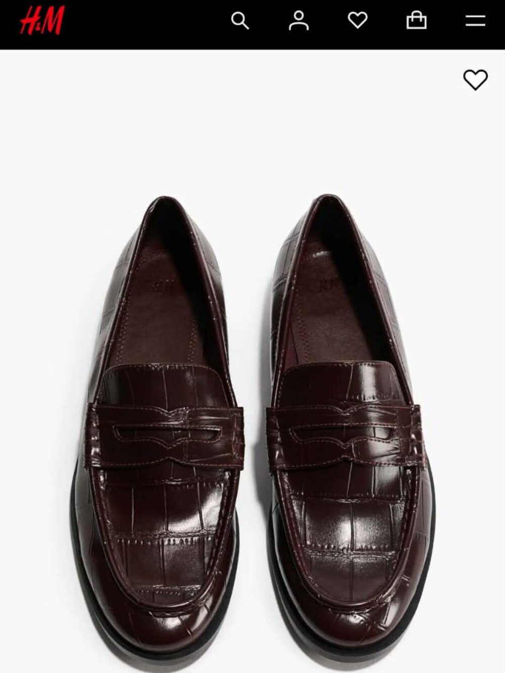 H&M Dark Brown Croc Embossed Penny Loafers Size 7 - Picture 8 of 10